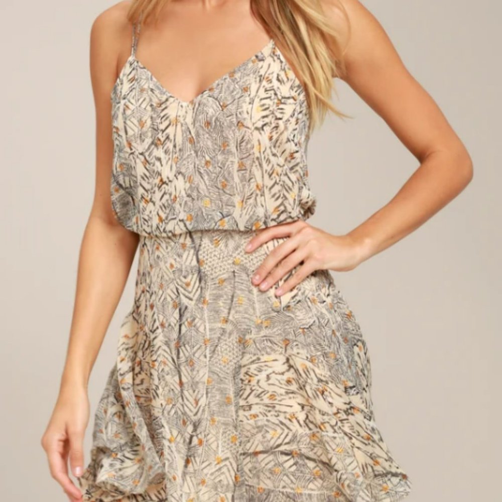 Lulus Tanis Beige Print Skater Dress
